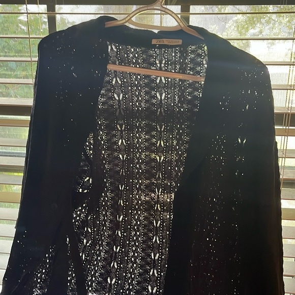 ZARA Men’s Medium Black Lace Button-Up Shirt - Picture 1 of 3